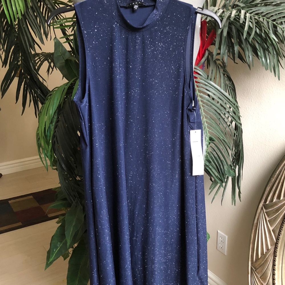 TIANA B Navy Blue Sleeveless Sparks Dress